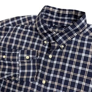 CREMIEUX CLASSICS Mens Navy Blue Plaid‎ Button Down Shirt XL 100% Cotton